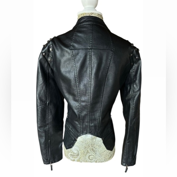 Faux Leather Biker Sexy Women's Black Studded Jacket Punk Rock Grunge Large - Picture 2 of 6